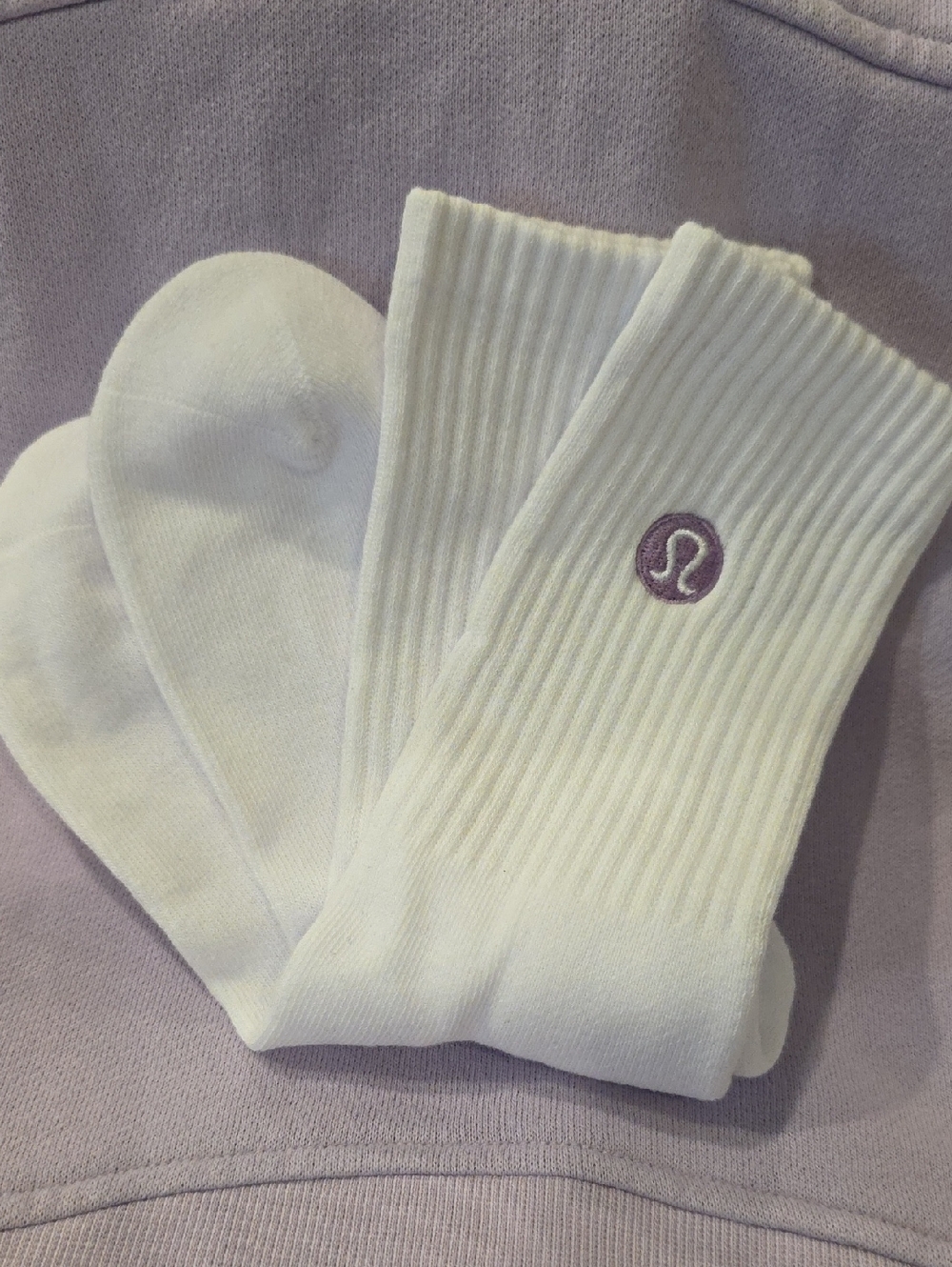 lululemon athletica White Crew Socks with Lavender Logo